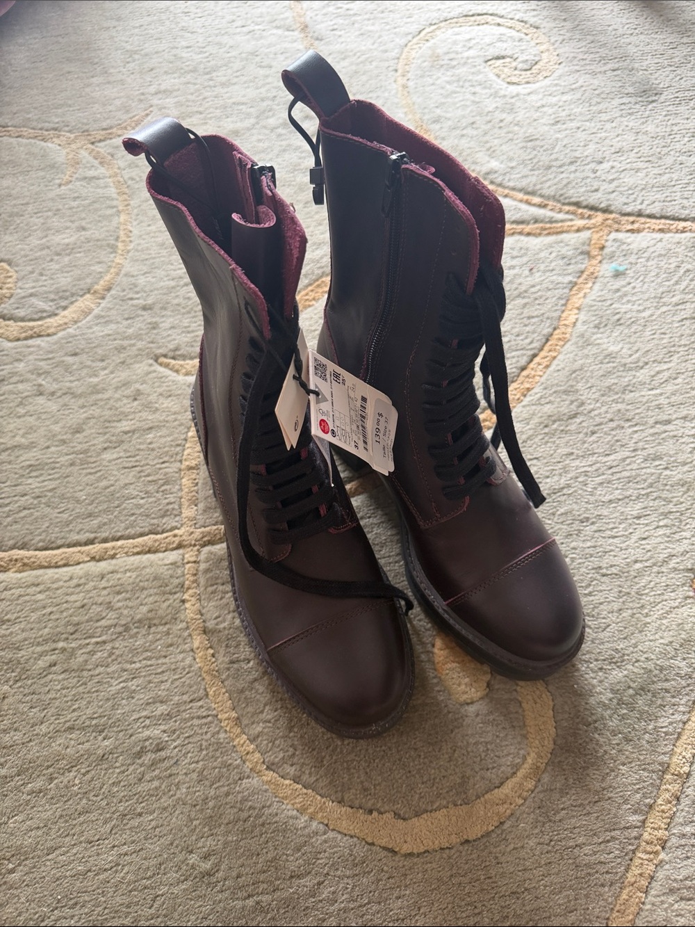 Zara burgundy combat boots NWT